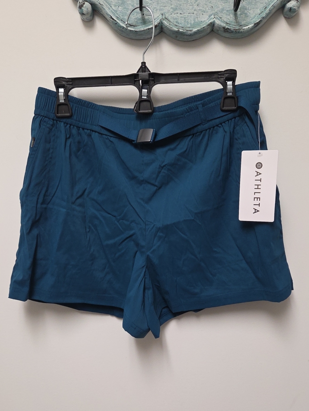Athleta Deep Teal Athletic Shorts with Adjustable Belt